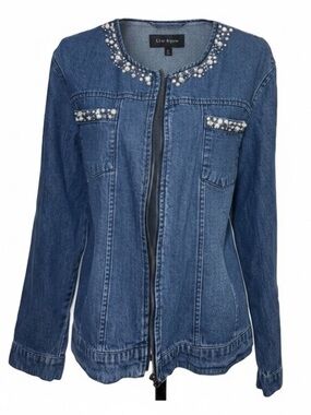 Life Style Vintage Medium Wash Denim w Pearl Embellishment Womens size Large